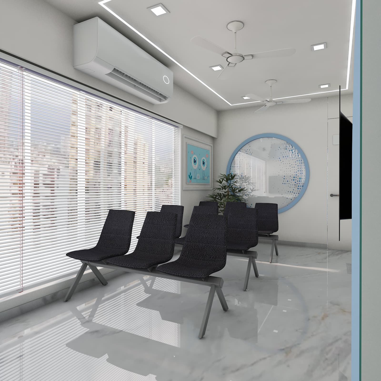 Patient waiting area with natural light at Dr. Mickey's Eye Care Centre